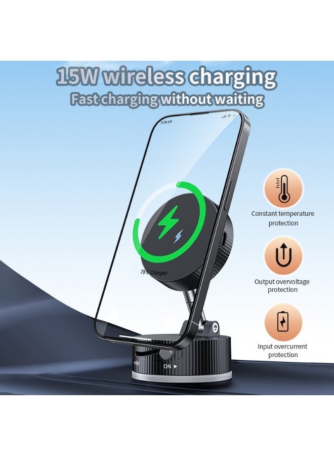 Vacuum Magnetic Car Phone Holder with 360° Rotation and 270° Fold, Bubble-Free, Portable, Multi-Scene Use — Strong magnetic hold; Vacuum suction base with 360° rotation and 270° folding; Lightweight and portable; Bubble-free installation; Easy to use and quick to install. - Image 1